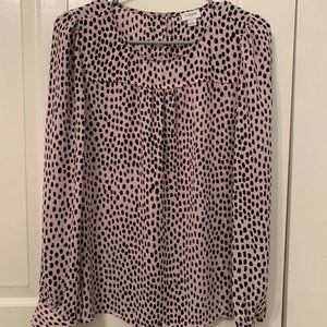 J. Crew Factory Pink Dotted Blouse (Small)